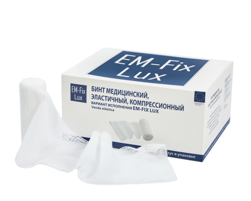 Бинт медицинский эластичный компрессионный вариант исполнения  EM-Fix Lux, размер 8 см х 4м, цвет белый, уп.20 шт